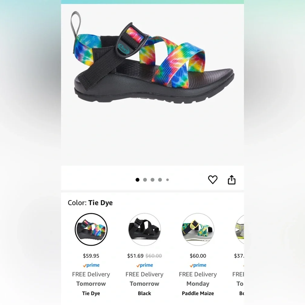 Chaco Kids Rainbow Tie-Dye Strapped Sandals with Black Sole